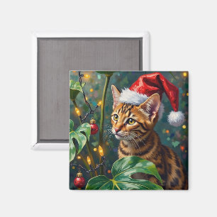 Aimant Art exotique de Noël avec chat Bengal en jungle