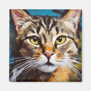 Aimant Art feline Tabby chat expressionniste