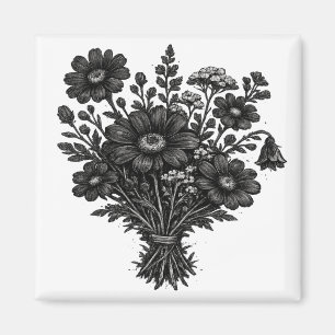 Aimant Art floral botanique linogravure de fleurs sauvage