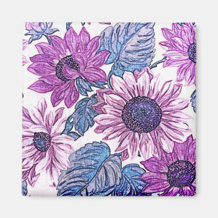 Aimant Art floral vintage violet et bleu