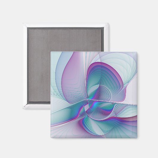Aimant Art Fractal Abstrait rose bleu turquoise (Recto/Verso)
