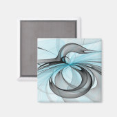 Aimant Art fractal moderne gris anthracite abstrait bleu (Recto/Verso)