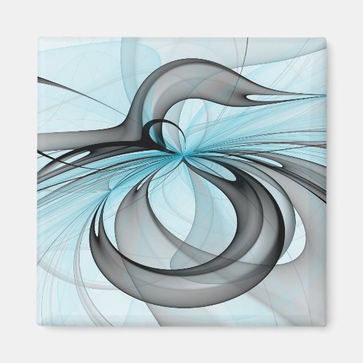 Aimant Art fractal moderne gris anthracite abstrait bleu (Devant)