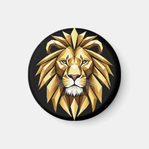 Aimant Art géométrique abstrait de lion avec ton or inten