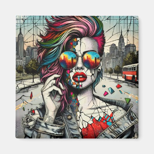 Aimant Art Grunge | Femme Abstraite Fracturée (Devant)