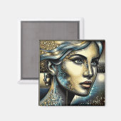 Aimant Art IA Abstrait | Visage de Femme (Recto/Verso)