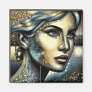 Aimant Art IA Abstrait Visage de Femme