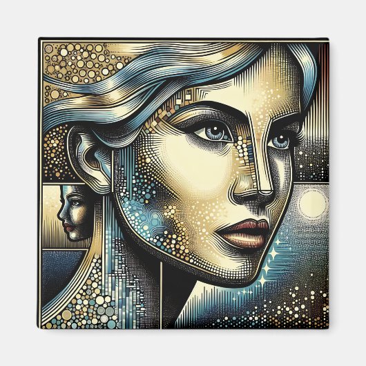 Aimant Art IA Abstrait | Visage de Femme (Devant)