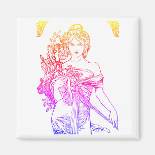 Aimant Art nouveau Alphonse Mucha femme fleurs