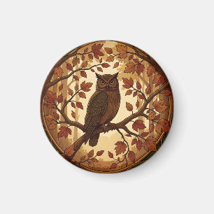 Aimant Art Nouveau Forêt de Hibou d'Automne