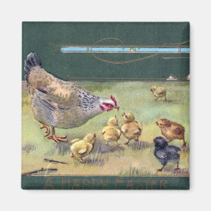 Aimant Art Nouveau Pâques de poule et de poussins