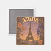 Aimant Art Nouveau Paris Tour Eiffel Floral (Recto/Verso)