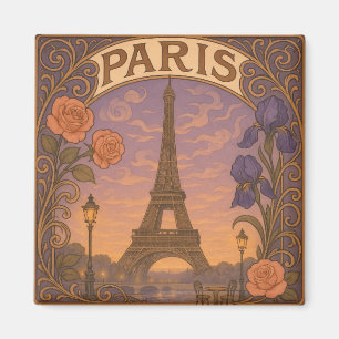 Aimant Art Nouveau Paris Tour Eiffel Floral