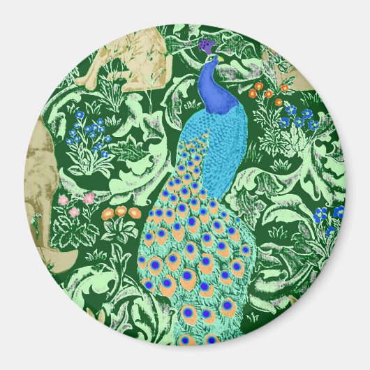 Aimant Art Nouveau Peacock Print, Cobalt Blue & Green (Devant)