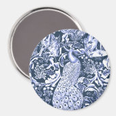 Aimant Art Nouveau Peacock Print, Navy et White (Recto/Verso)