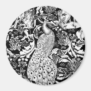 Aimant Art Nouveau Peacock Print, noir et blanc