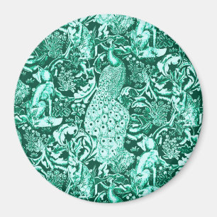 Aimant Art Nouveau Peacock Print, Turquoise et Aqua