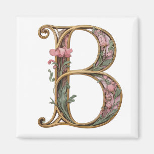 Aimant Art Nouveau Rose et Or Lettre B