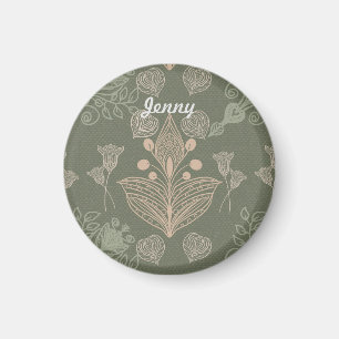 Aimant Art Nouveau Vert Floral Personnalisé