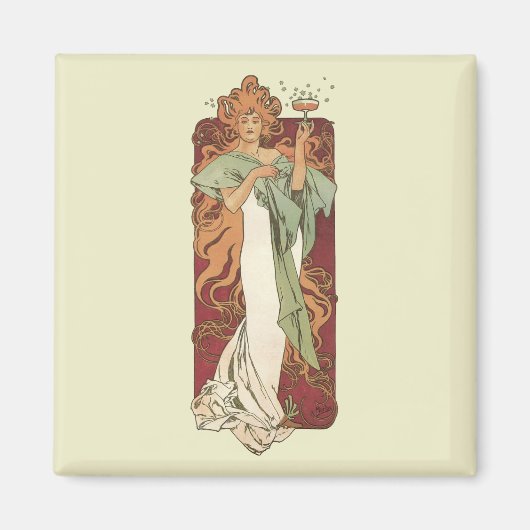 Aimant Art Nouveau vintage, Champagne par Alphonse Mucha (Devant)