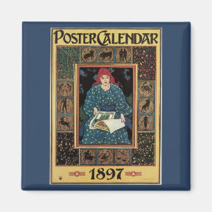 Aimant Art Nouveau vintage, femme lisant un livre d'astro