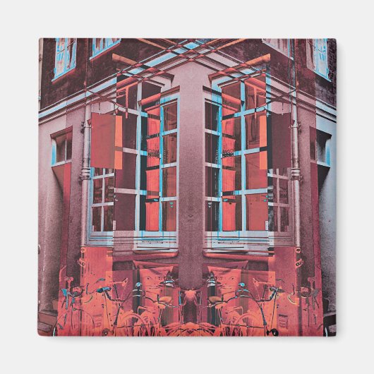 Aimant Art numérique de reflet de fenêtres bleu rouge Cop (Devant)