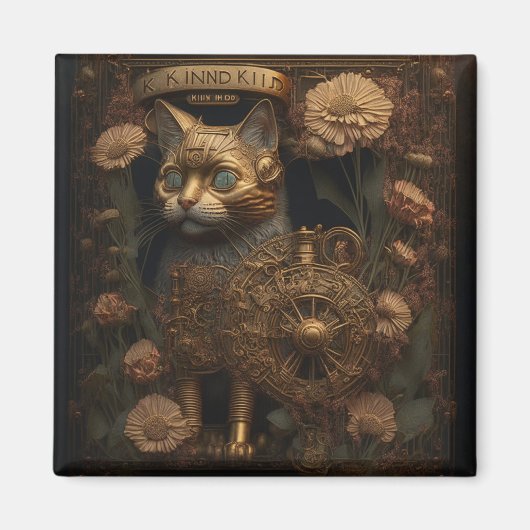 Aimant Art numérique gothique de chat steampunk (Devant)