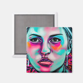 Aimant Art numérique Le visage des femmes AI Généré Le vi (Recto/Verso)