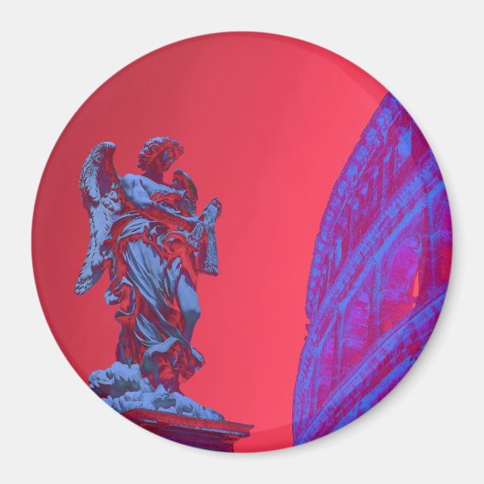 Aimant Art numérique rouge, bleu du Colisée et statue (Devant)