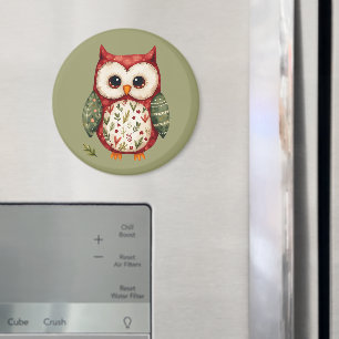 Aimant Art populaire patchwork hibou Cottagecore
