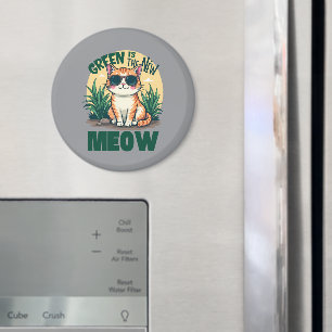 Aimant Art rétro "Le vert est le nouveau miaou" sur la na