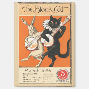 Aimant Art Rétro Orange Chat Noir Lapin Blanc Banjo