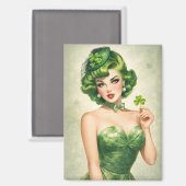 Aimant Art Rétro Vert Glamour de la Saint-Patrick (Recto/Verso)