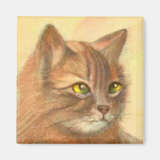 Aimant Art Vintage Tabby Chat Orange (Devant)