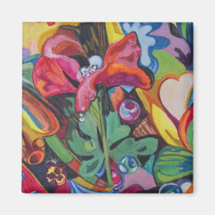 aimant artistique décoratif avec pavot rouge