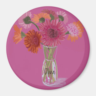 Aimant Arty Gerbera Fleur colorée +Nom personnalisé
