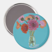 Aimant Arty Gerbera Fleur colorée +Nom personnalisé (Recto/Verso)