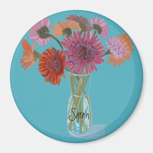 Aimant Arty Gerbera Fleur colorée +Nom personnalisé (Devant)