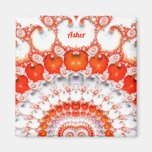 Aimant ASHER ~ Motif Abstrait ~ Rouge Orange Blanc~