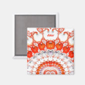 Aimant ASHER ~ Motif Abstrait ~ Rouge Orange Blanc~ (Recto/Verso)