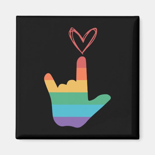 Aimant ASL - Symbole d'amour arc-en-ciel Sourd (Devant)