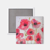 Aimant Assiette en papier motif fleur de pavot rouge pour (Recto/Verso)