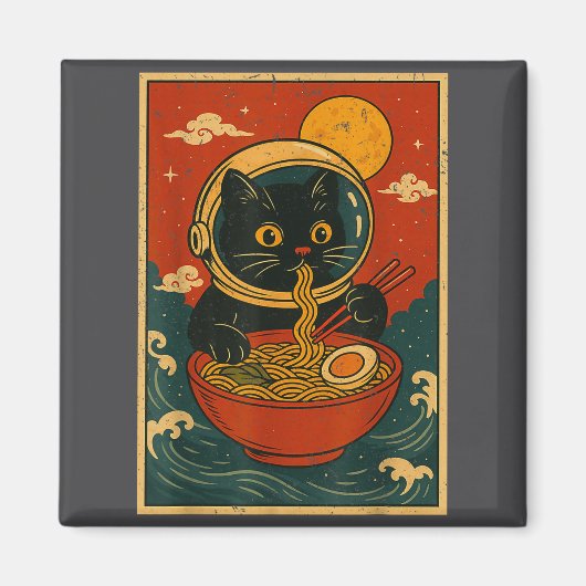 Aimant Astronaut Cat Ramen Japanese Graphic Tees Men Wome (Devant)