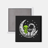 Aimant Astronaut reading book alien moon space  (Recto/Verso)