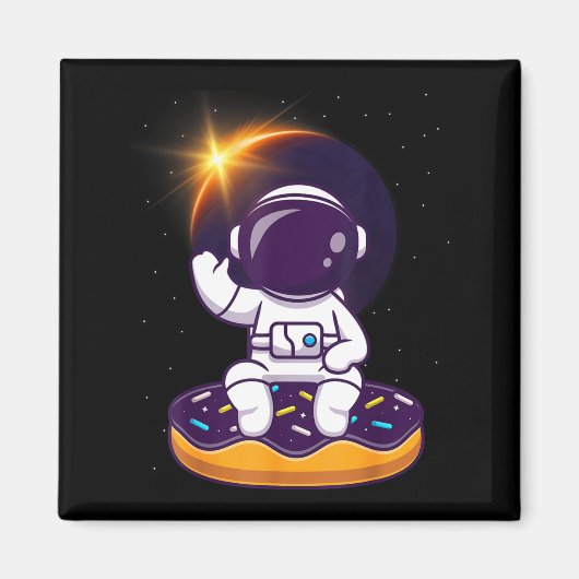 Aimant Astronaute Mignon Éclipse Totale de Soleil Beignet (Devant)