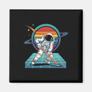 Aimant Astronaute Rétro Jouant au Hockey Espace Cosmique