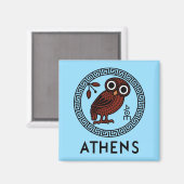 Aimant Athènes, Grèce avec Chouette Athénienne et Meander (Recto/Verso)