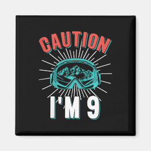 Aimant Attention je fais du ski à 9 ans 9e anniversaire S