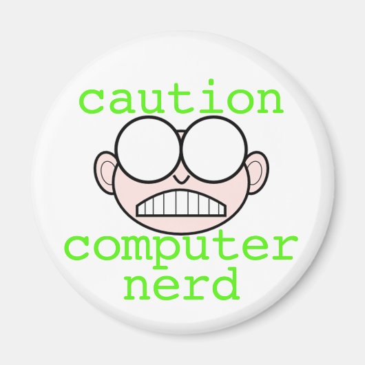 Aimant Attention : Ordinateur Nerd (Devant)