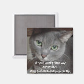 Aimant Attitude d'humour chat gris bleu russe (Recto/Verso)